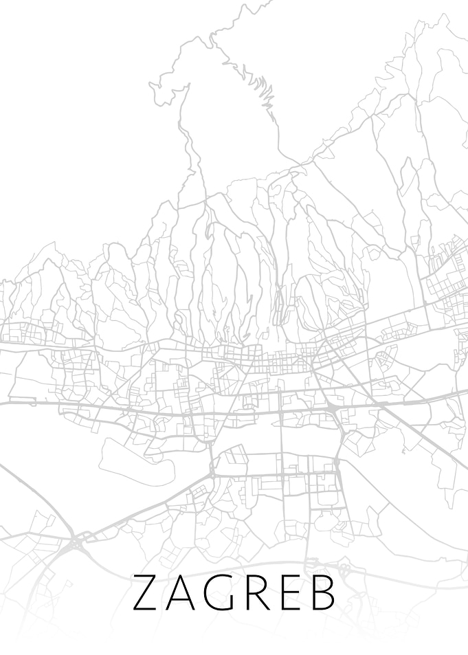 Zagreb City Map BW Art