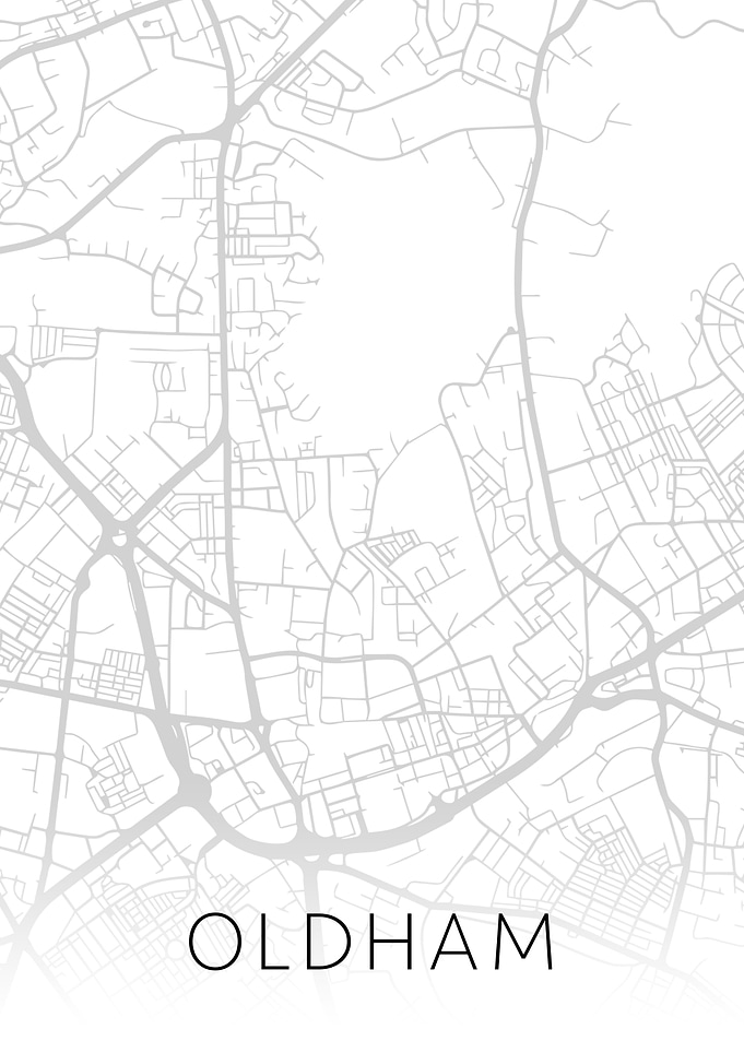 Oldham England City Map BW