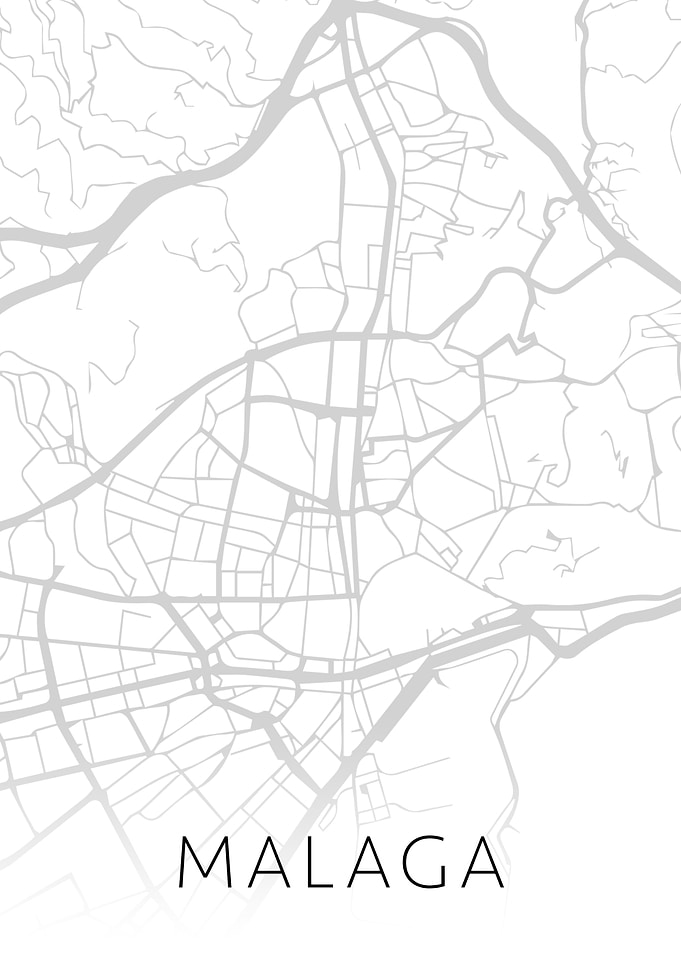 Malaga City Map BW Streets