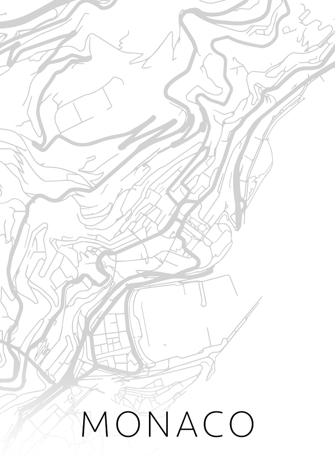 Monaco City Map BW Art