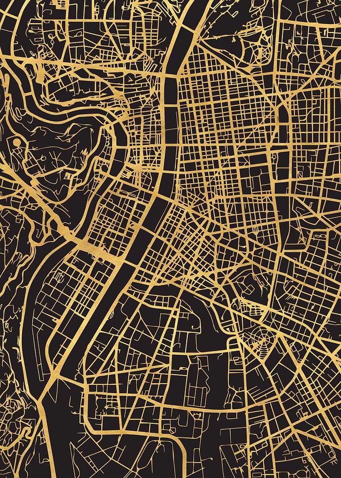 Lyon Map France Gold
