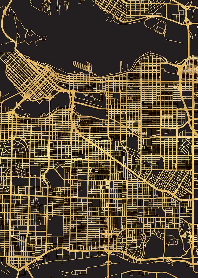 Vancouver Map Canada Gold