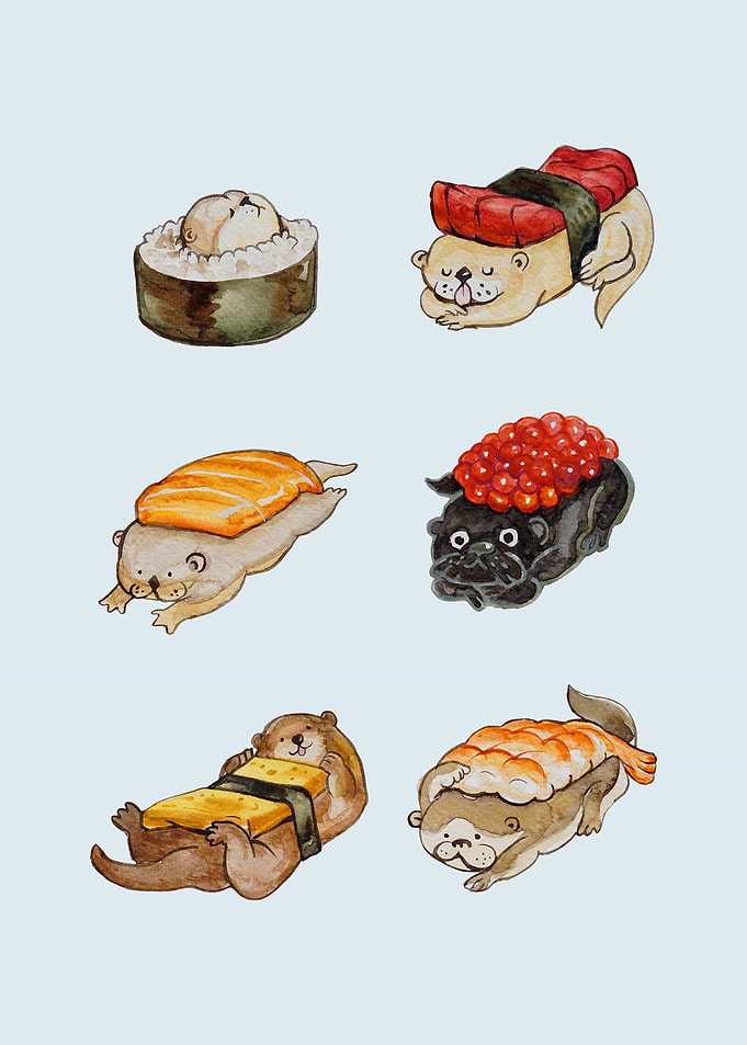 Sushi Otter Watercolor