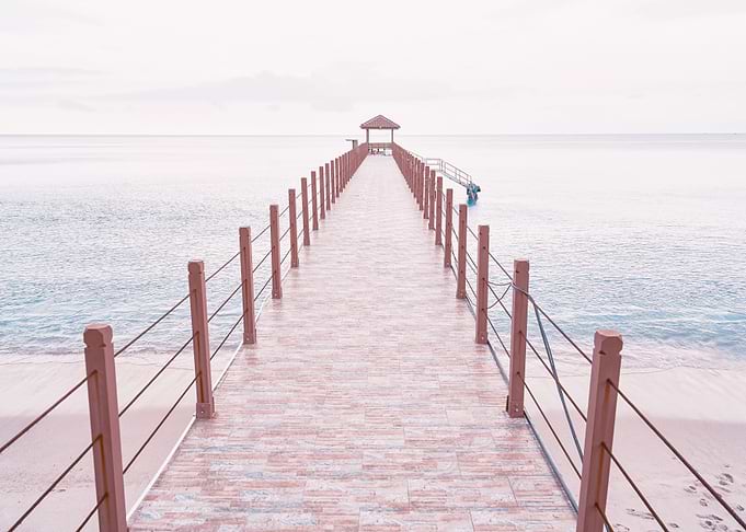 Wooden pier pink pastel