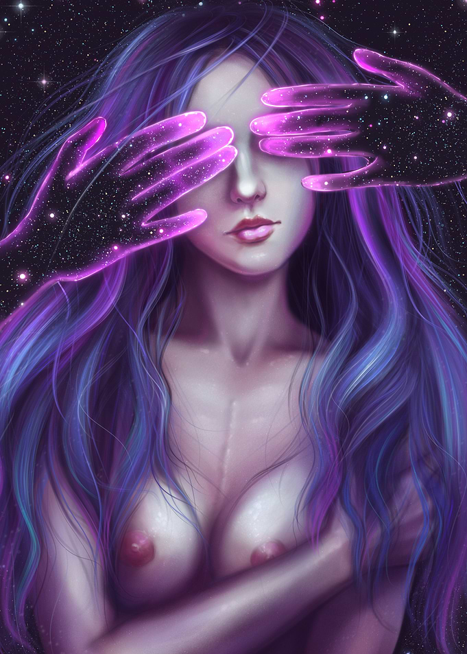 Space girl with blue hair