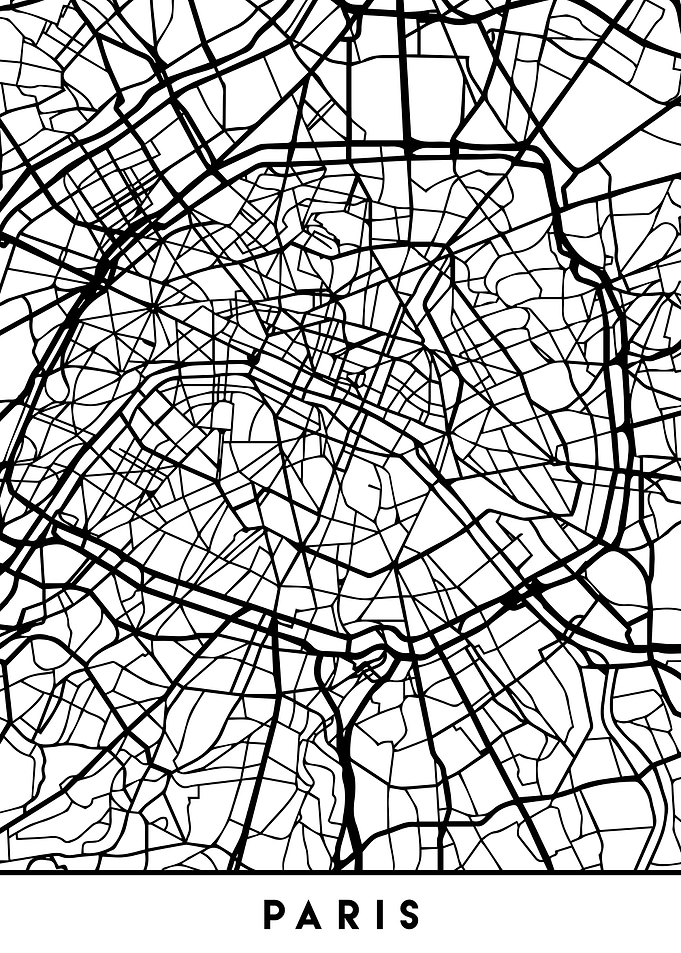 Paris France Map Black