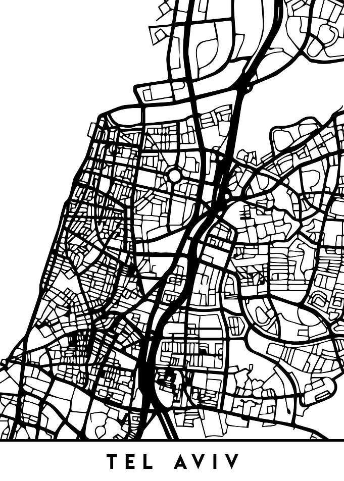 Tel Aviv Map Israel Black
