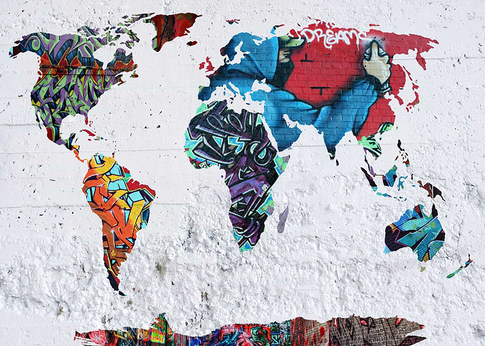 graffiti map of the world