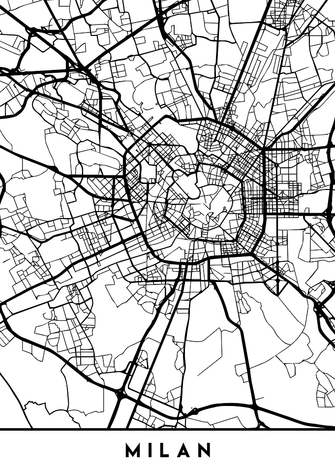 Milan Italy Map Black