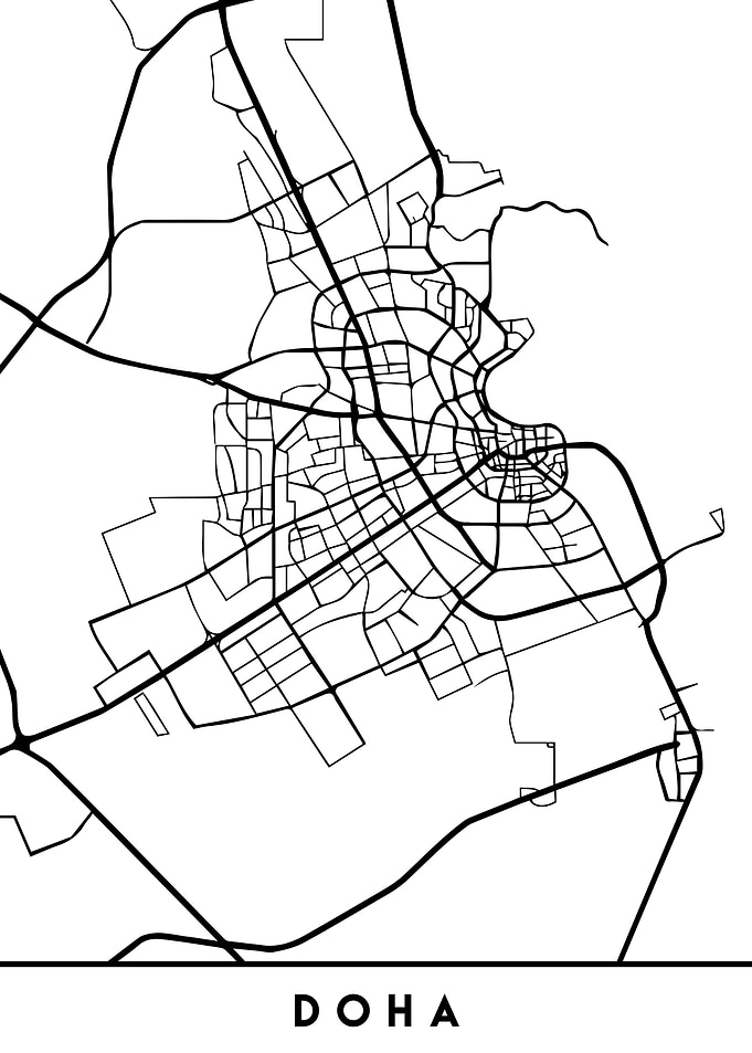 Doha Map Qatar Black