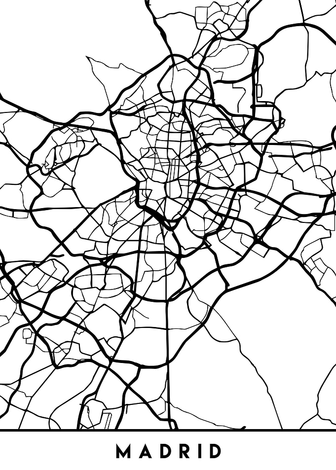 Madrid Map Spain Black