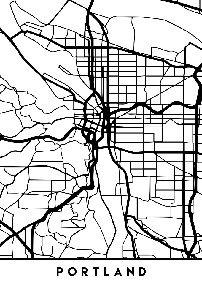 Portland Map Oregon Black