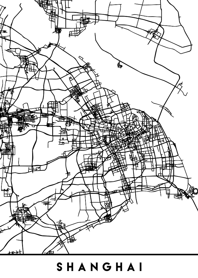 Shanghai Map China Black