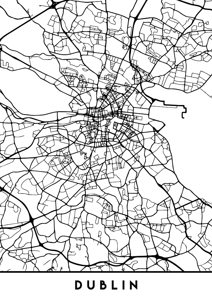 Dublin Map Ireland Black