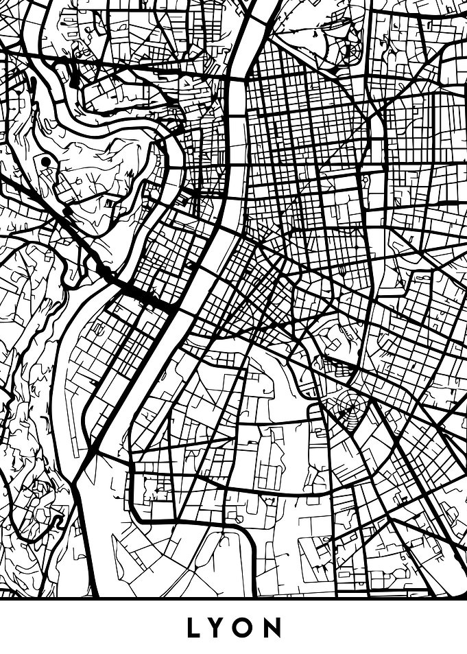 Lyon France Map Black