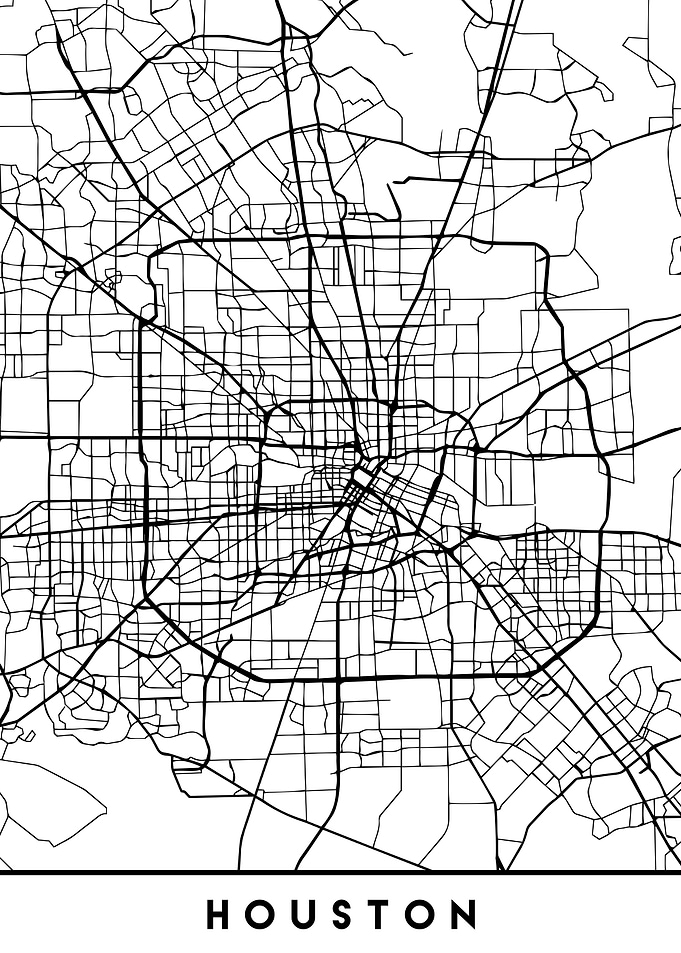 Houston Map Texas Black