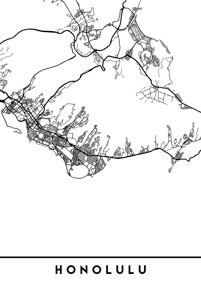Honolulu Map Hawaii Black