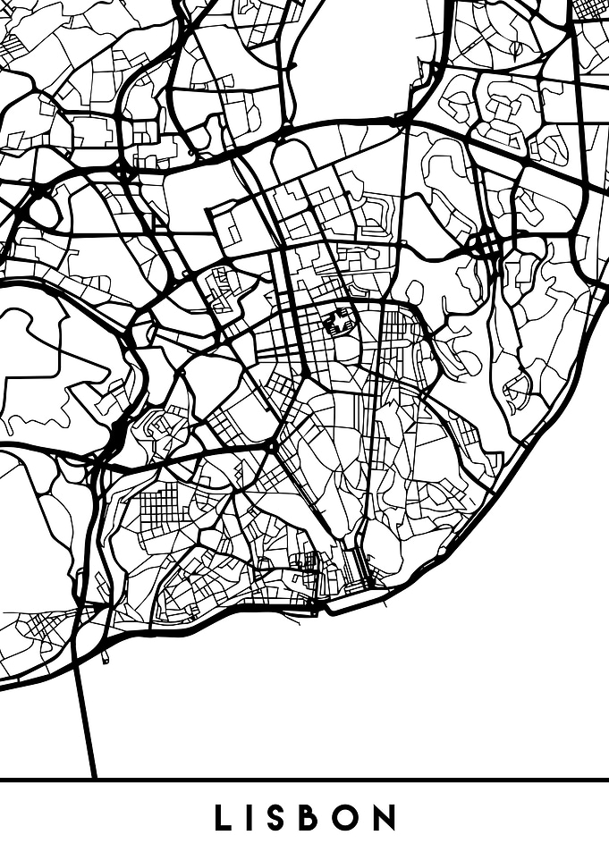 Lisbon Map Portugal Black