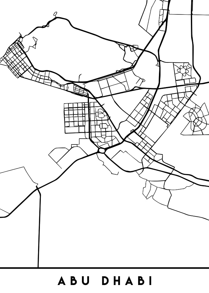 Abu Dhabi Map UAE Black