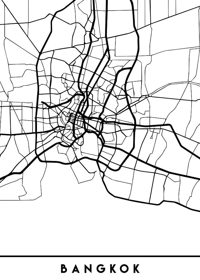 Bangkok Map Thailand Black
