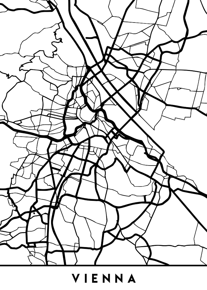 Vienna Map Austria Black