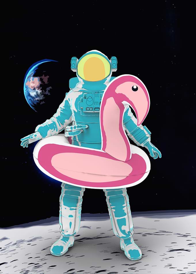 Astronaut with lifebuoy on