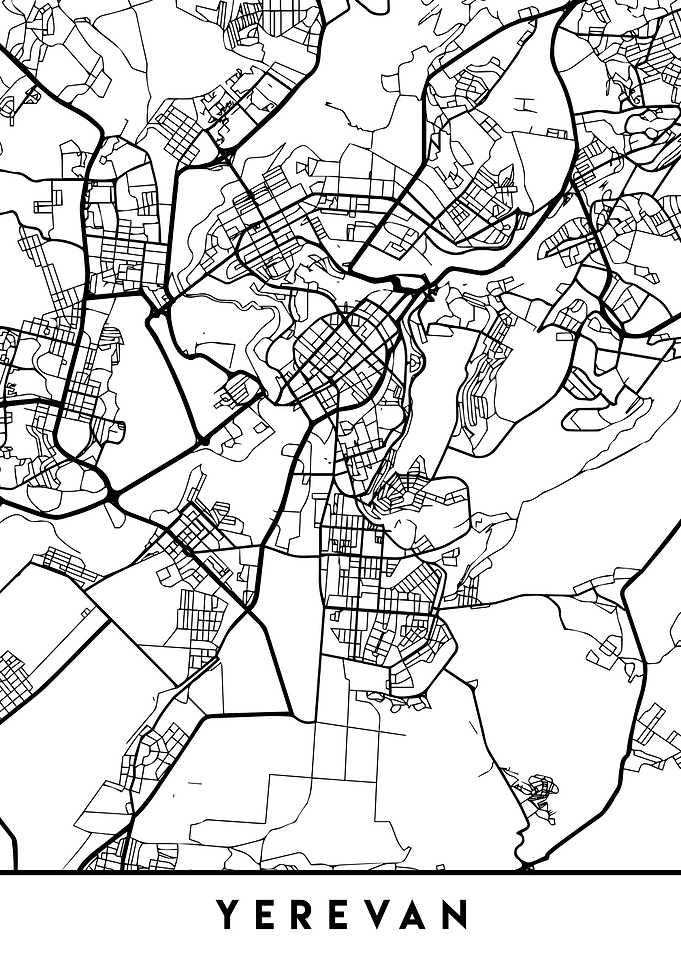 Yerevan Map Armenia Black