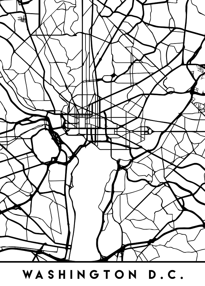 Washington DC Map Black