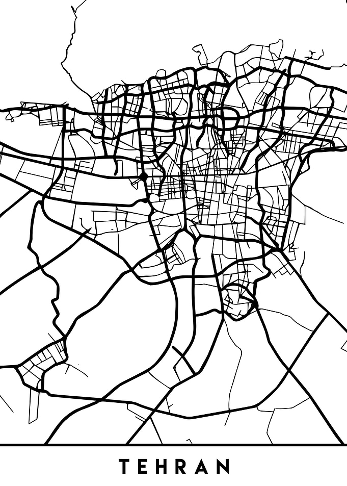 Tehran Map Iran Black