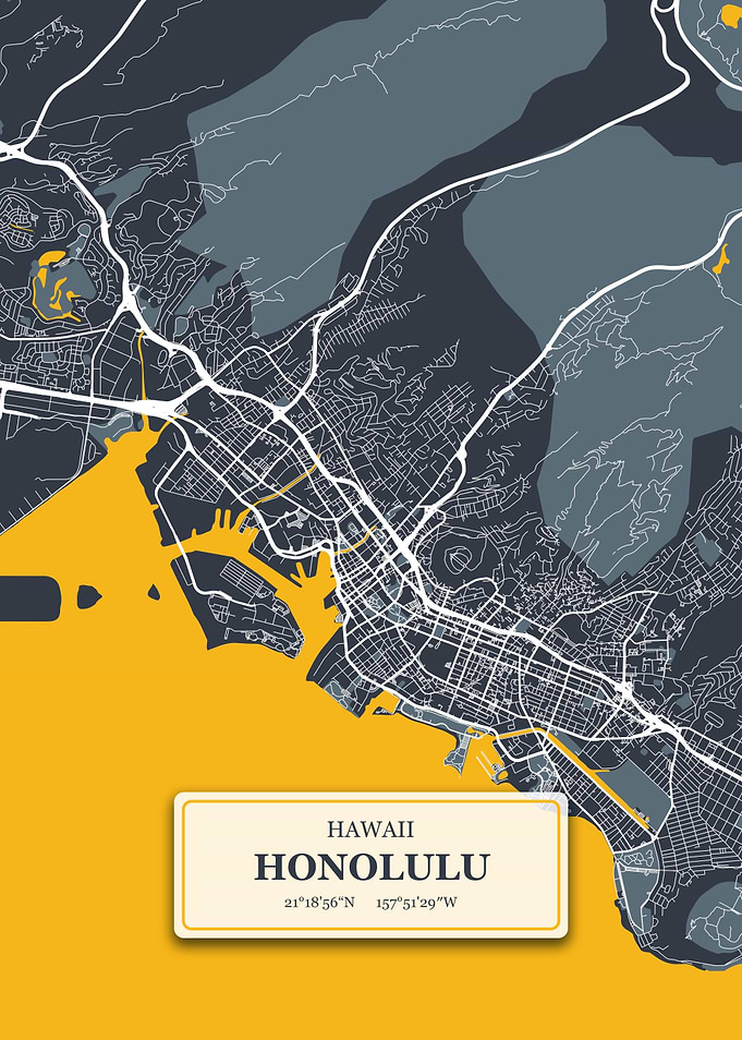 Honolulu Hawaii City Map w