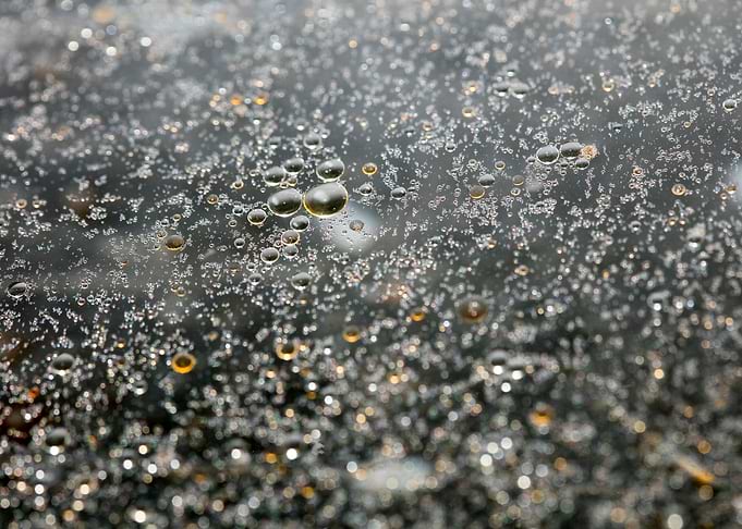 Oil bubbles on water macro