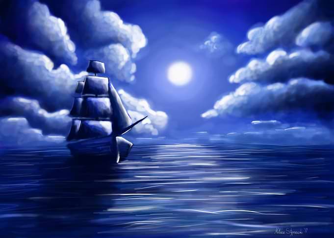 Lonely ship with Moonlihgt