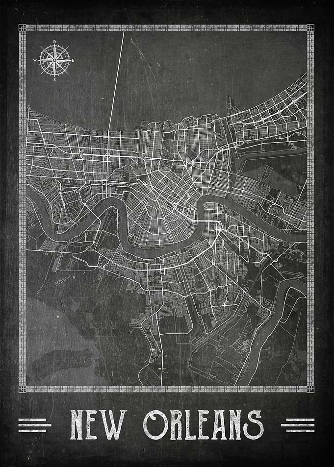 New Orleans chalkboard map