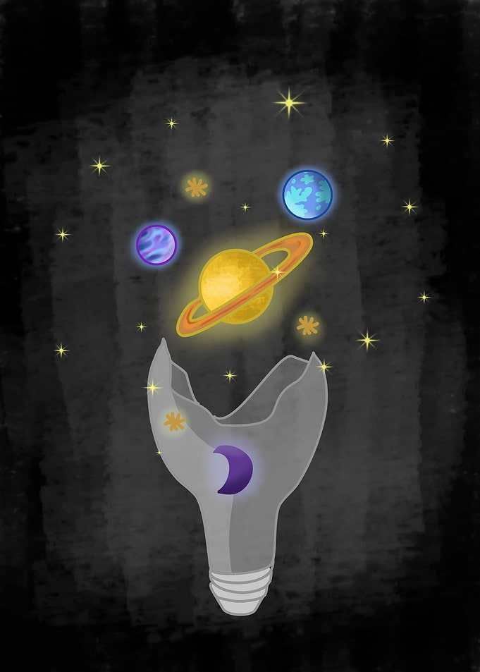 Light bulb with planets
