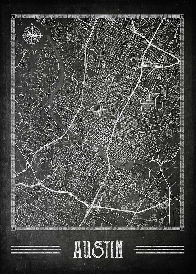 Austin chalkboard map