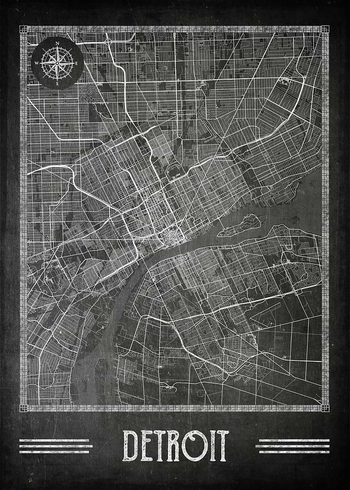 Detroit chalkboard map