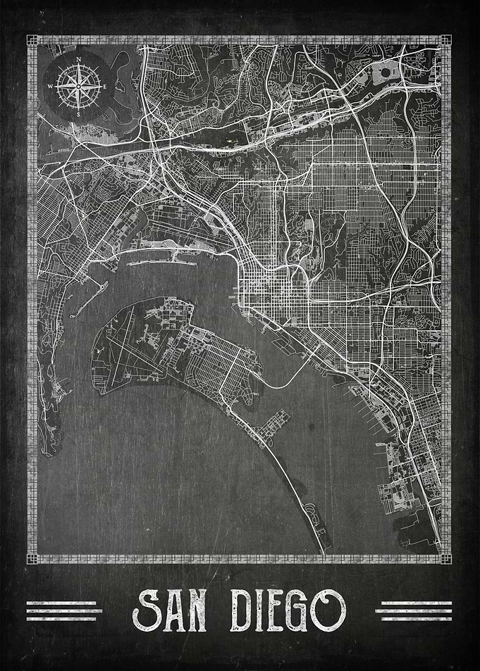 San Diego chalkboard map