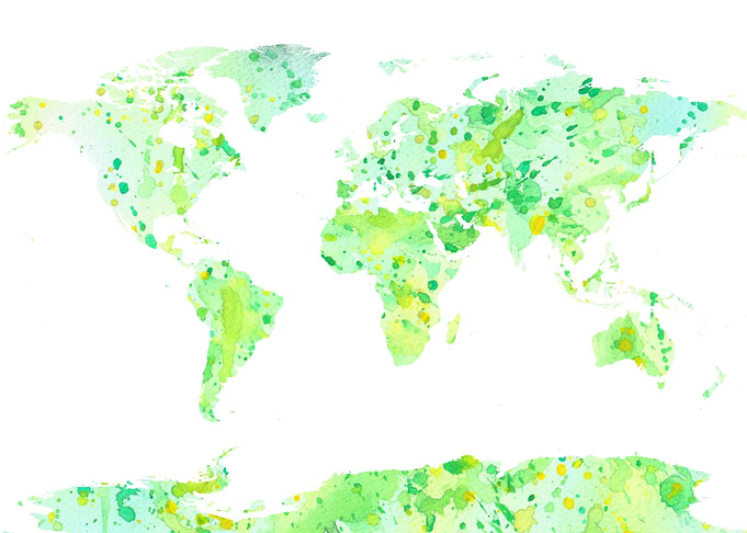 green watercolour map