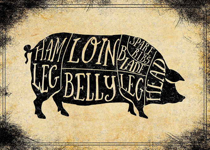 Pig butcher cuts art
