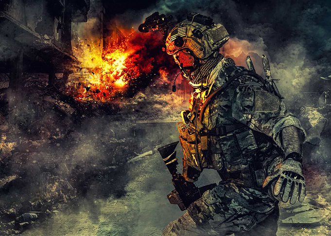 Army soldier in action