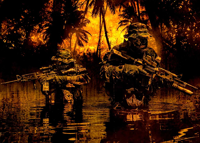 Pair of soldiers in action
