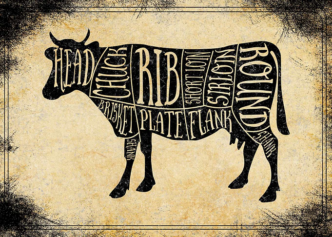 Cow butcher meat cuts