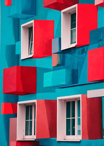 Red and blue building