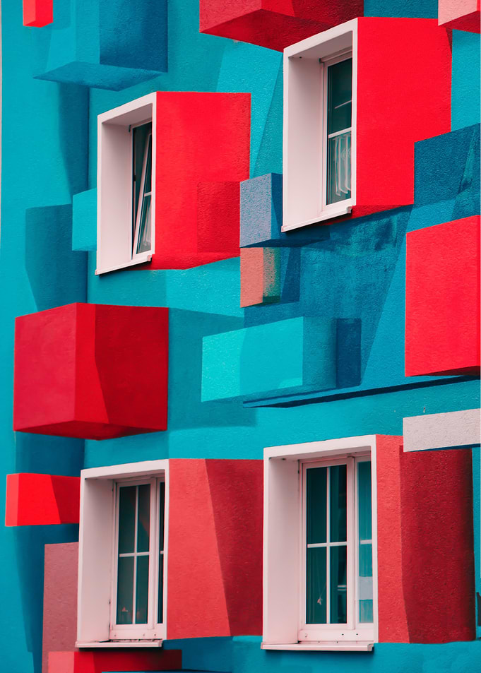 Red and blue building