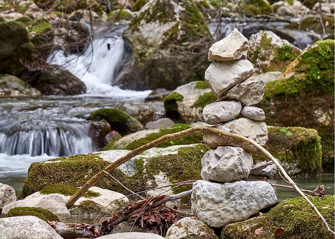 Stones near waterfall