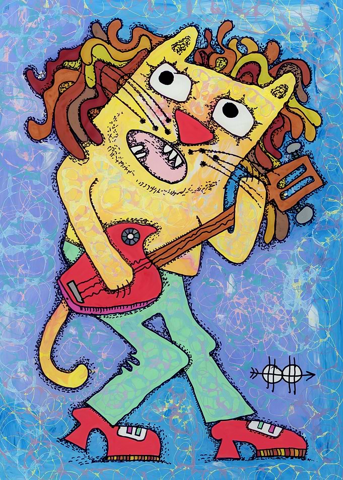Cat with electric guitar