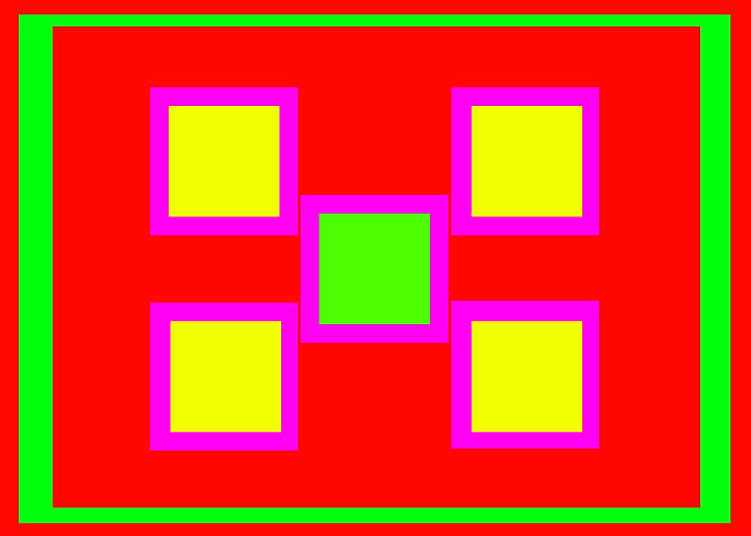 Five Squares on Red