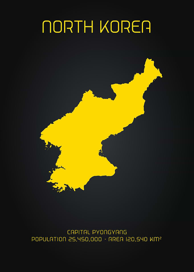 MAP ART NORTH KOREA GOLD