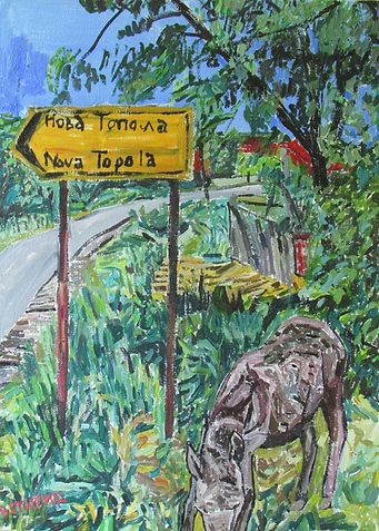Donkey in countryside
