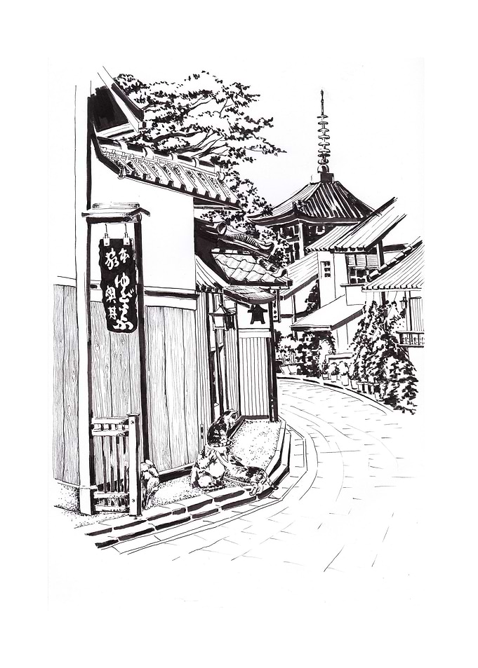Japanese town Sketch